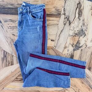 Mavi Tess High Rise Skinny Jeans w/ Red and Navy Side Stripe Accent, Women 28/27